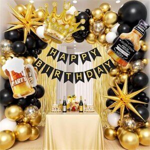 Black Gold Birthday Decorations Balloons Banner Party Supplies for Men 16th 18th